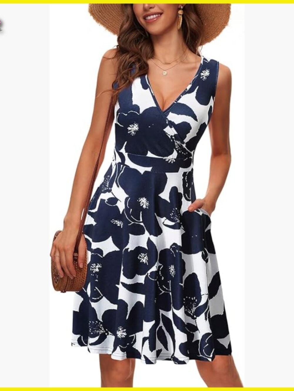 Wrap V-Neck Sleeveless Sundress Flare Tank Dress With Pockets Summer Chic
